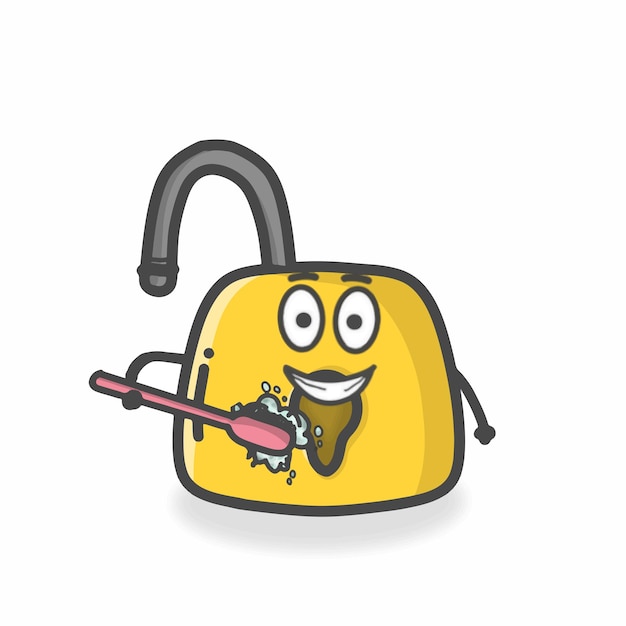 Cute Padlock Character Flat Cartoon Vector Design Illustration