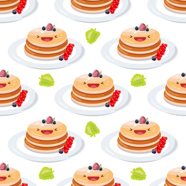 Cute pancakes seamless pattern Vector illustration Food icon concept Flat cartoon stylex9