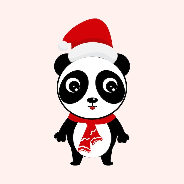 Cute Panda Bear as Santa on White Background