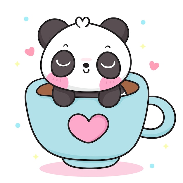 Cute Panda bear cartoon in coffee cup kawaii animal