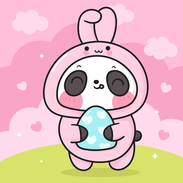 Cute Panda bear cartoon in Easter bunny costume