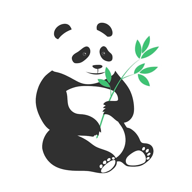 Cute panda bear eating a plant on white background