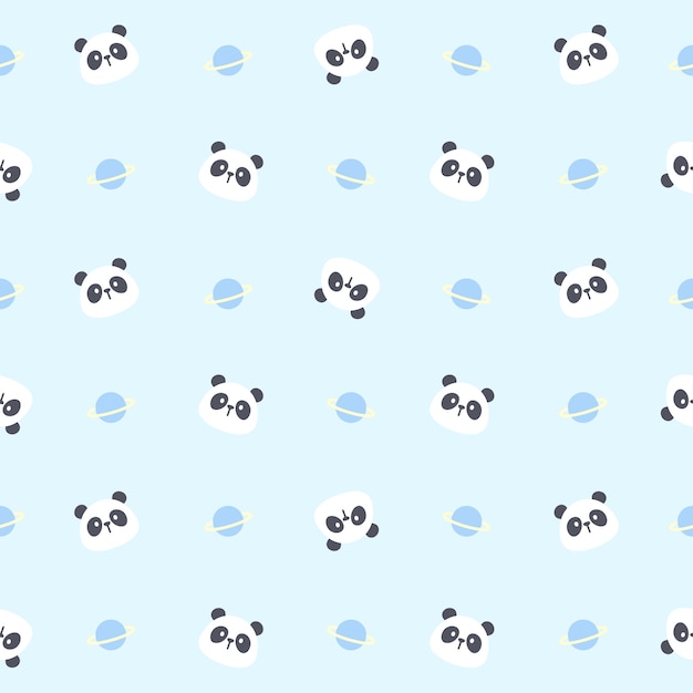 Cute panda bear and planet seamless pattern background