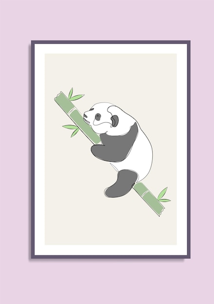 Cute panda bear with bamboo elegant line art style wall art canvas poster