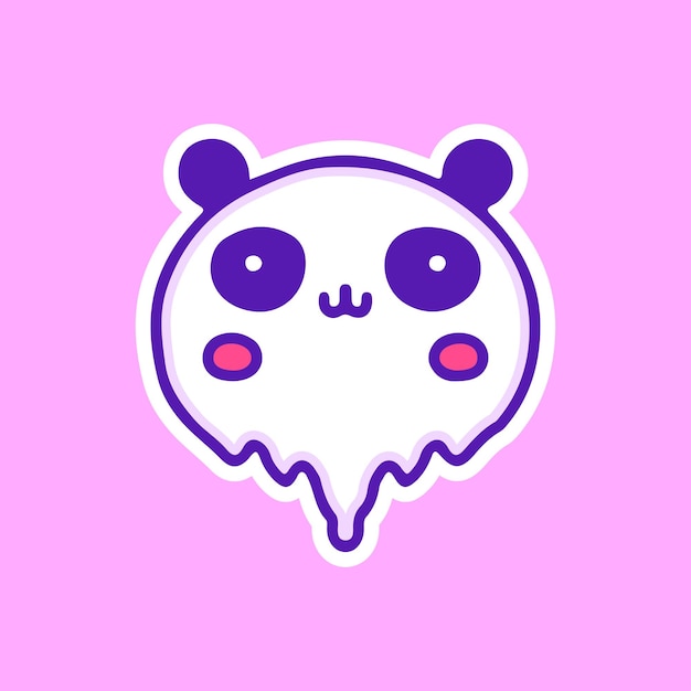 Cute panda bear with melted face illustration, with soft pop style and old style 90s cartoon drawing