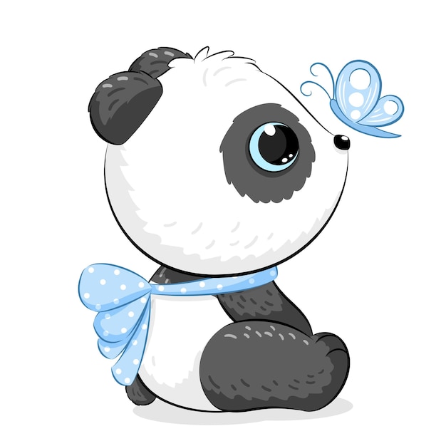 Cute panda boy with a butterfly Vector illustration of a cartoon