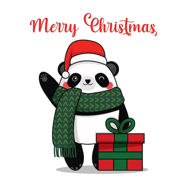 Vector cute panda celebrating christmas