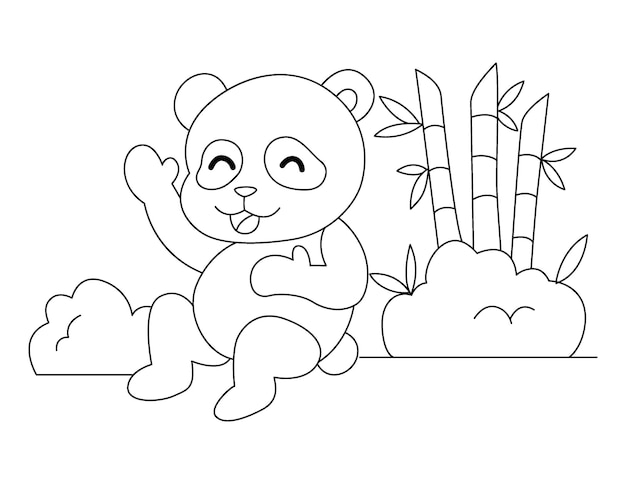 Cute panda character for kid coloring book isolated vector illustration on white background