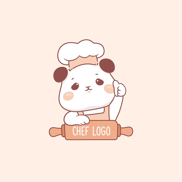 Cute panda chef logo for bakery store kawaii cartoon hand drawn illustration