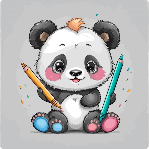 Cute panda drawing vector on a white background