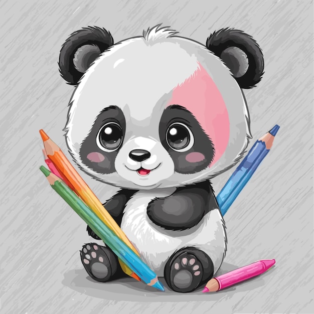 Cute panda drawing vector on a white background