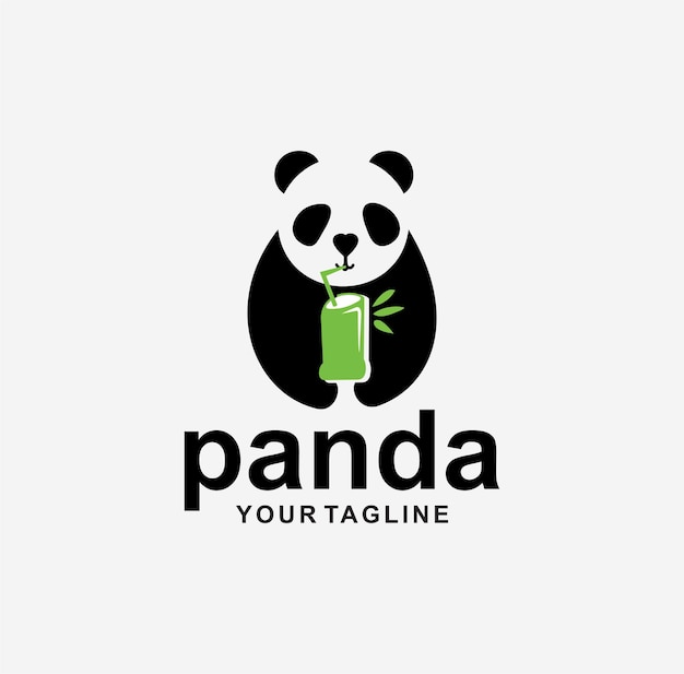 Cute panda drink in bamboo logo icon Vector