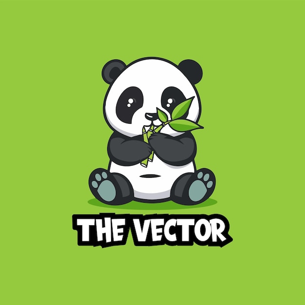 Cute panda eating bamboo logo vector mascot character cartoon illustration