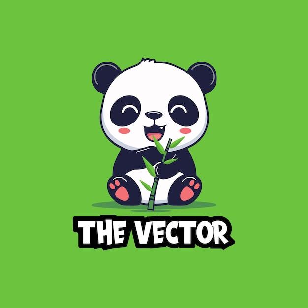 Cute panda eating bamboo logo vector mascot character cartoon illustration