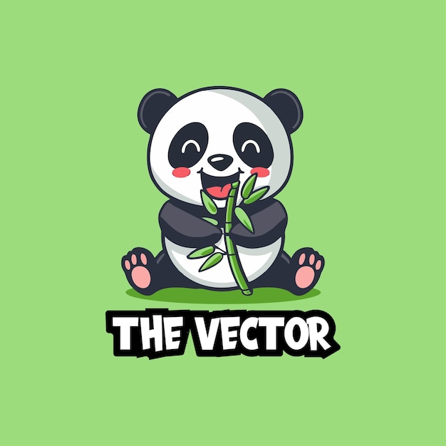 Cute panda eating bamboo logo vector mascot character cartoon illustration