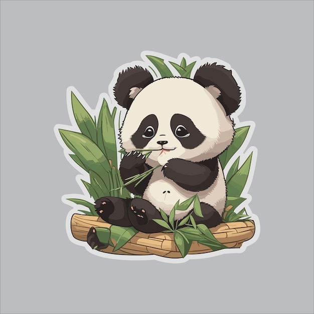 Cute panda eating bamboo sticker cartoon style generative by Ai