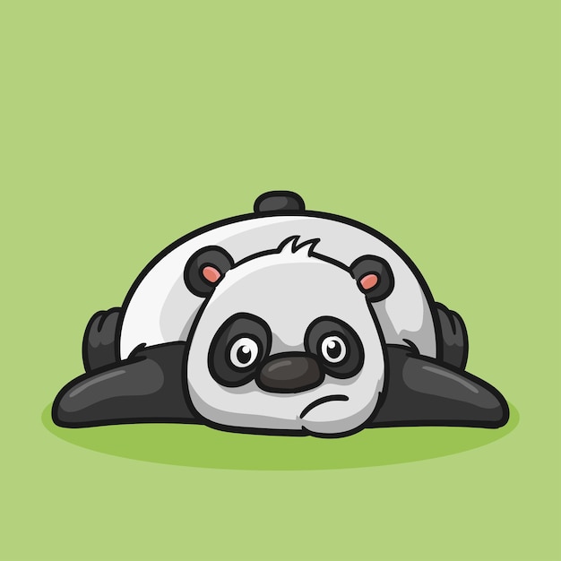 Cute panda face down tired cartoon style