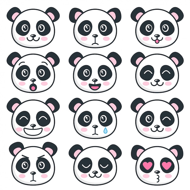 Cute panda faces with different emotions