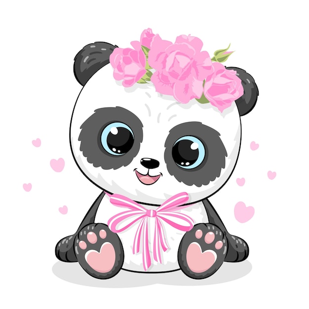 Cute panda girl is sitting. Vector illustration of a cartoon.