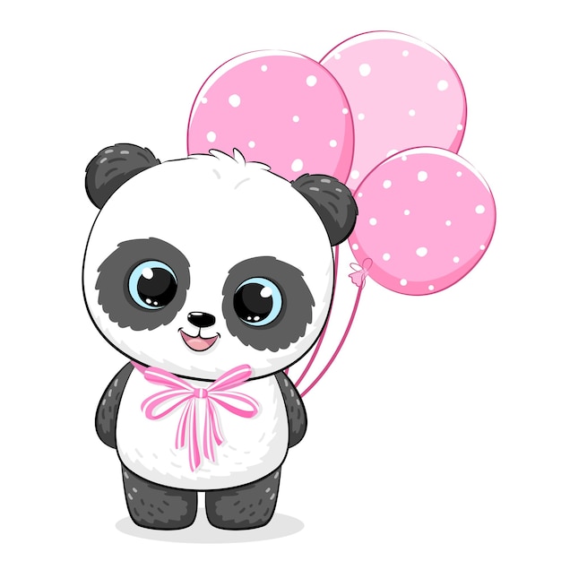 Cute panda girl with balloons Vector illustration of a cartoon