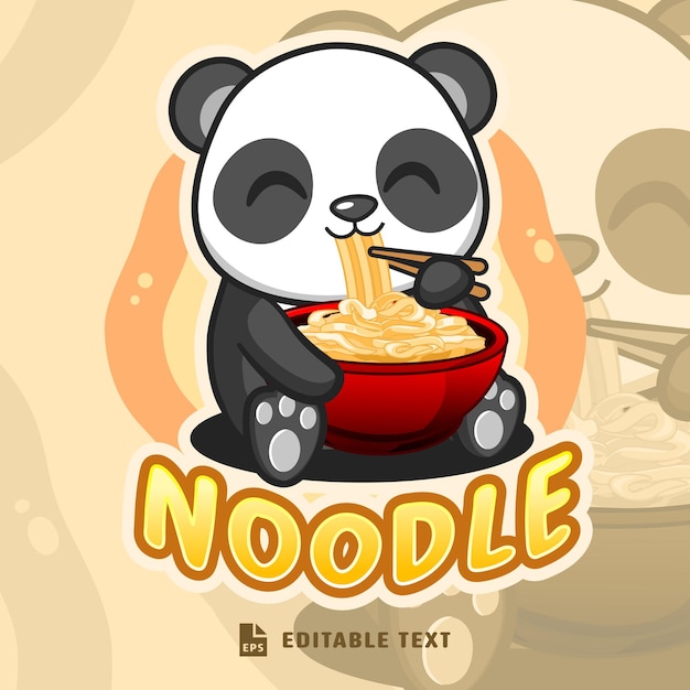 Cute Panda Having Ramen Logo Character