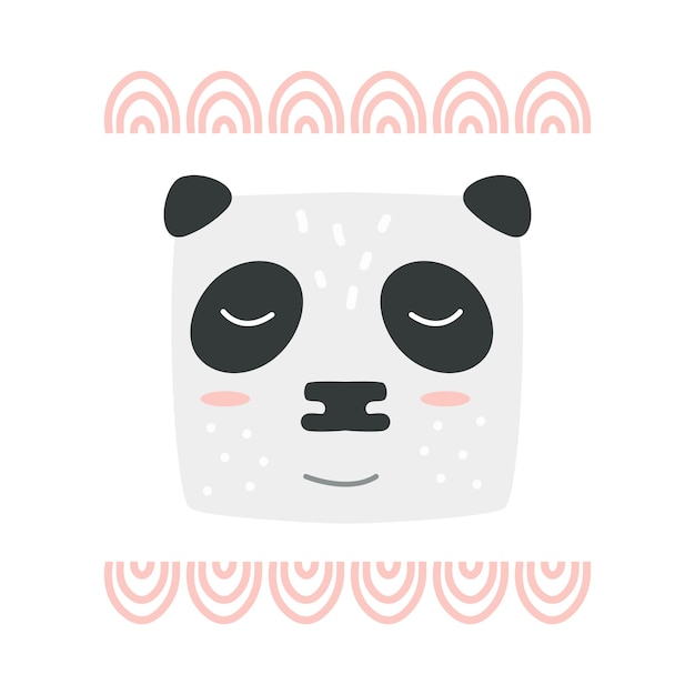 Cute panda head Hand drawn vector character