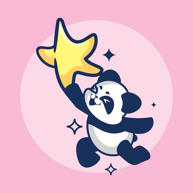 cute panda hold star kawaii cartoon illustration