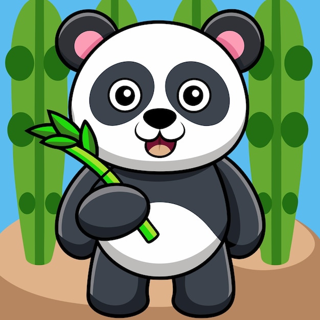 Vector cute panda holding bamboo cartoon vector icon illustration animal nature icon concept isolated premium vector flat cartoon style