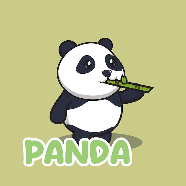 Cute Panda Holding Bamboo