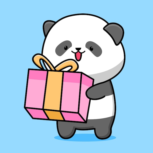 Vector cute panda holding gift box cartoon design