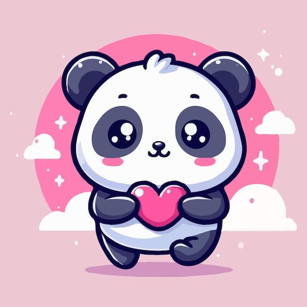 Cute Panda Holding Love Cartoon Icon Illustration