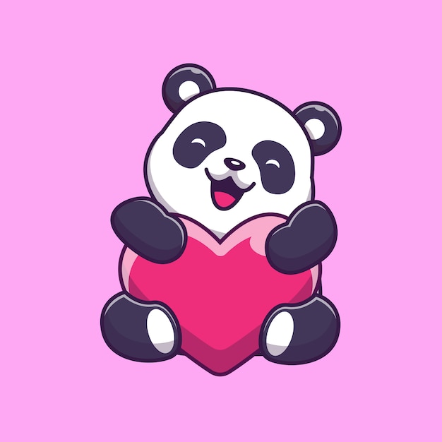 Cute Panda Holding Love   Icon Illustration. Panda Mascot Cartoon Character. Animal Icon Concept Isolated