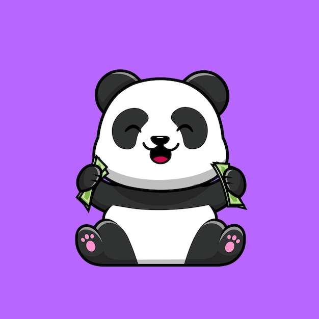 Cute Panda Holding Money Cartoon Vector Icon Illustration