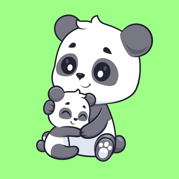 Vector cute panda hug baby panda cartoon vector icon illustration animal nature icon isolated flat vector