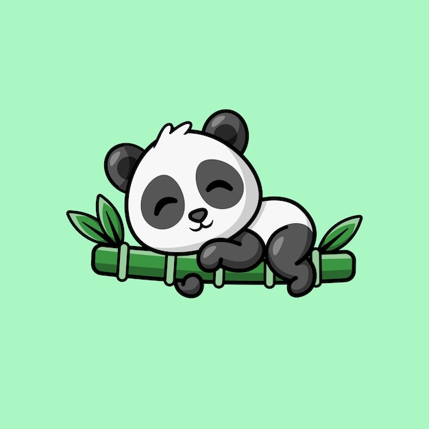 Cute panda hugging bamboo cartoon vector icon illustration animal nature