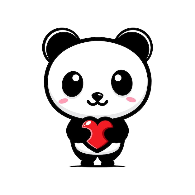 cute panda hugging a love heart