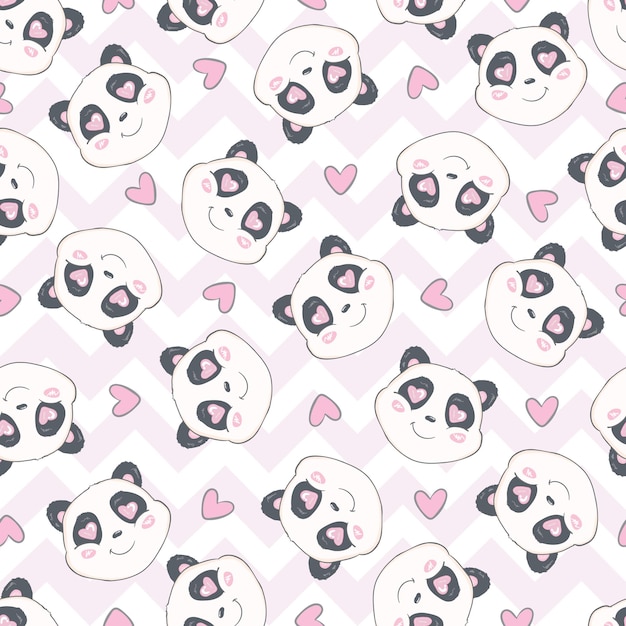 Vector cute panda illustration vector panda baby seamless pattern