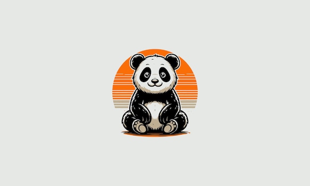 cute panda is sitting behind him there is a big moon vector mascot design