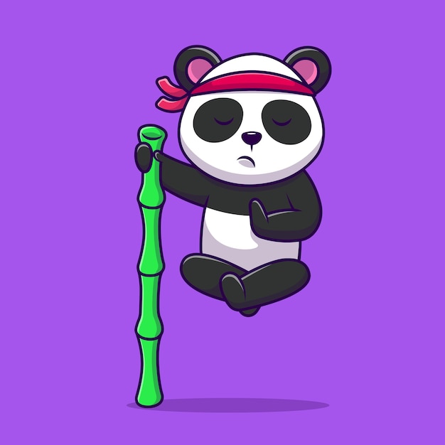 Cute Panda Kungfu Meditation Cartoon Vector Icons Illustration