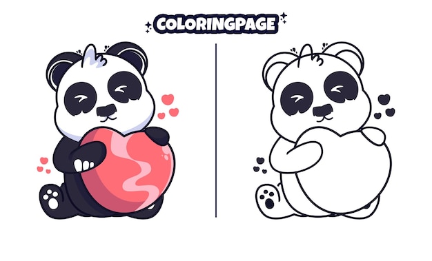 Cute panda love with coloring pages suitable for kids