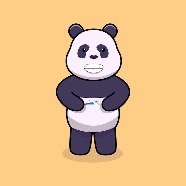 Cute panda mascot is going to brush his teeth of illustration vector