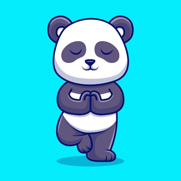 Cute Panda Meditating Yoga Cartoon Vector Icon Illustration Animal Sport Icon Concept Isolated Flat