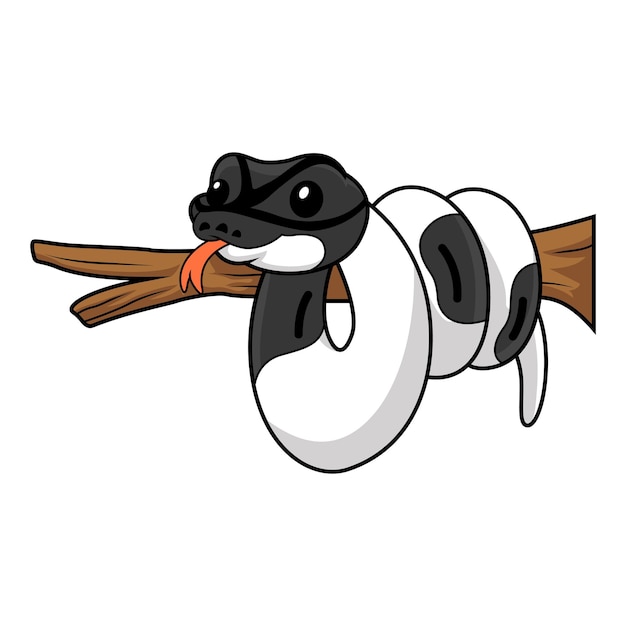 Cute panda pied ball python cartoon on tree branch