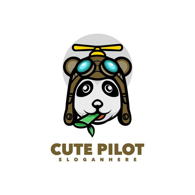 Cute panda pilot logo template