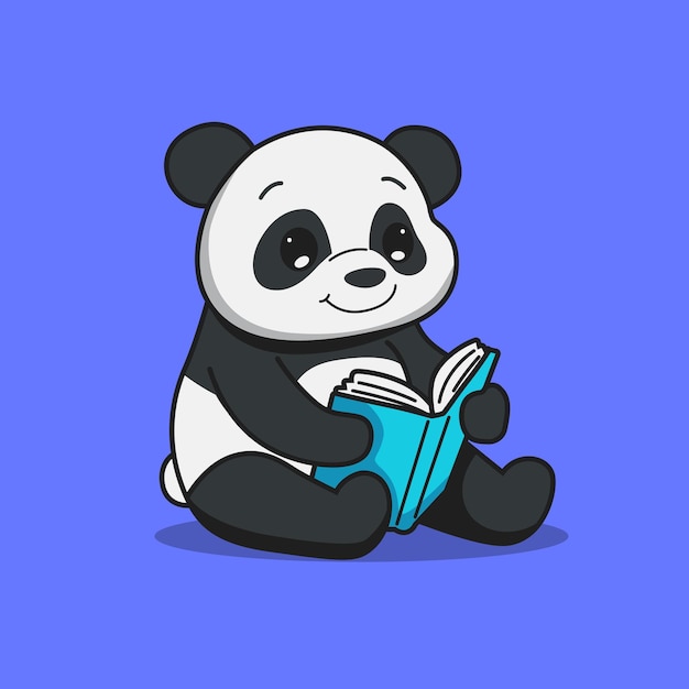 Cute panda reading book cartoon vector illustration