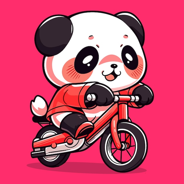 Cute panda riding bicycle vector icon illustration