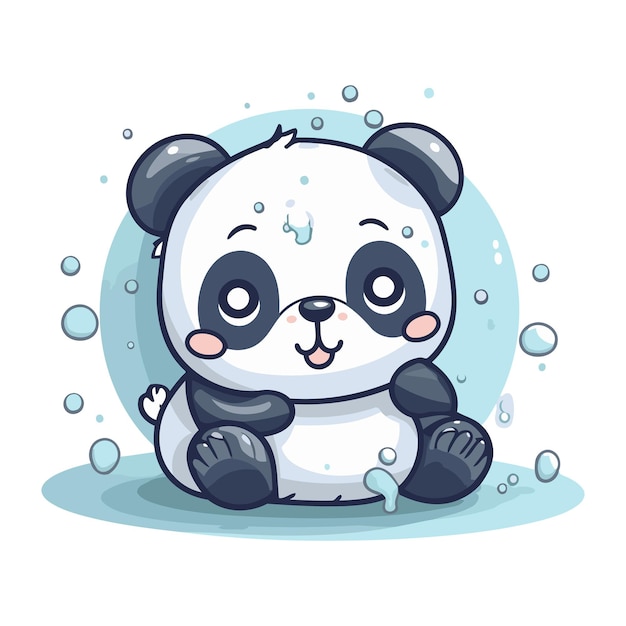 Cute panda sitting on ice Vector illustration in cartoon style