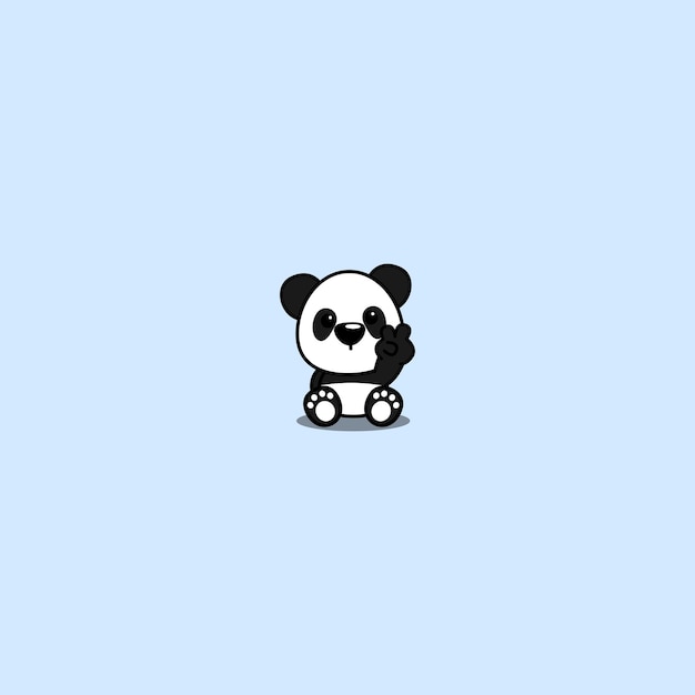 Cute panda sitting and showing V sign hand cartoon icon vector illustration