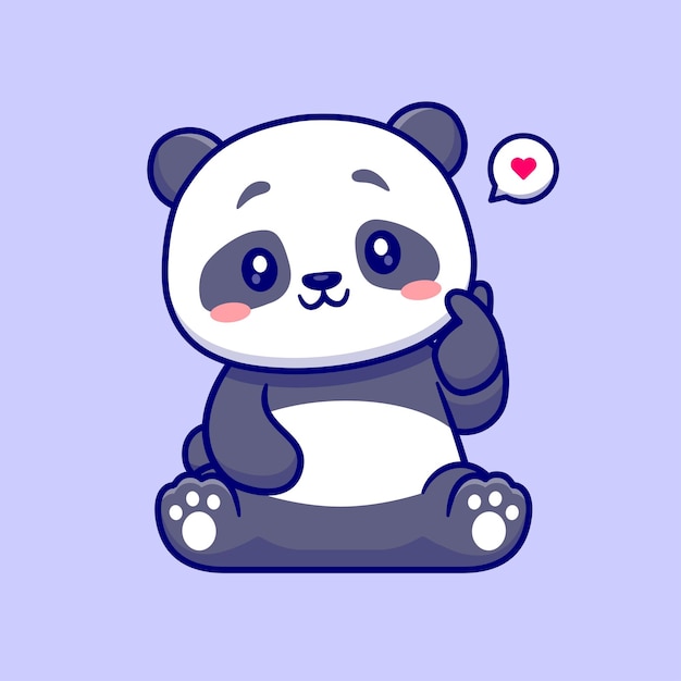 Cute Panda Sitting With Korean Love Sign Hand Cartoon Vector Icon Illustration Animal Love Isolated