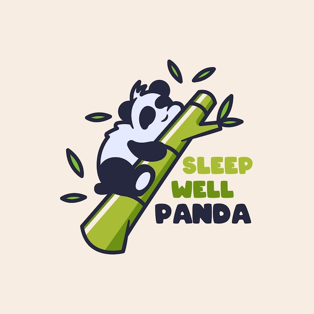 cute panda sleep with bamboo tree illustration in flat design